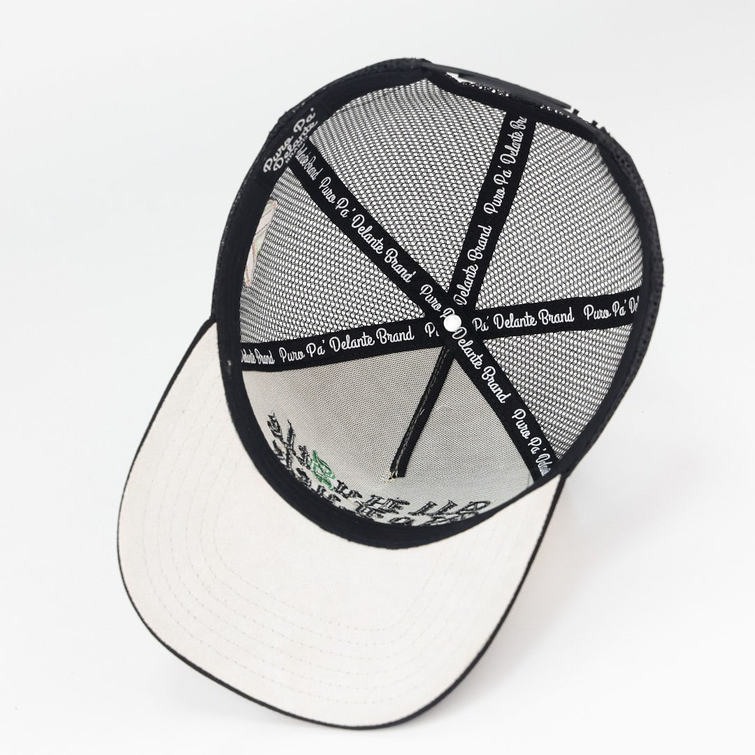 NEW! ALL HUSTLE NO LUCK OFF-WHITE & BLACK TRUCKER SNAPBACK